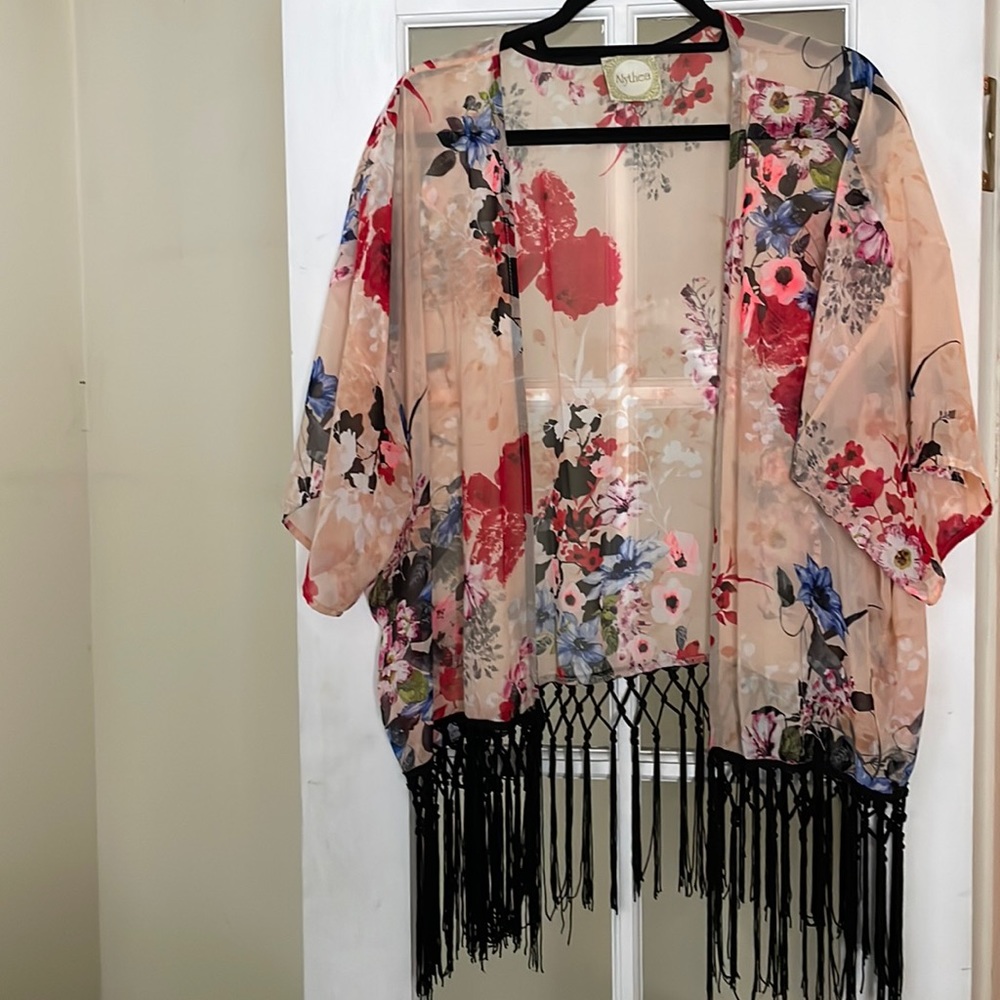 Alythea Floral Kimono With Black Fringe, Size S